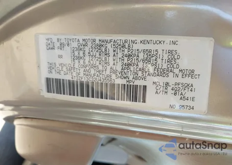 2002 Toyota Sienna Le z USA, uszkodzony, nr VIN 4T3ZF13C32U435563